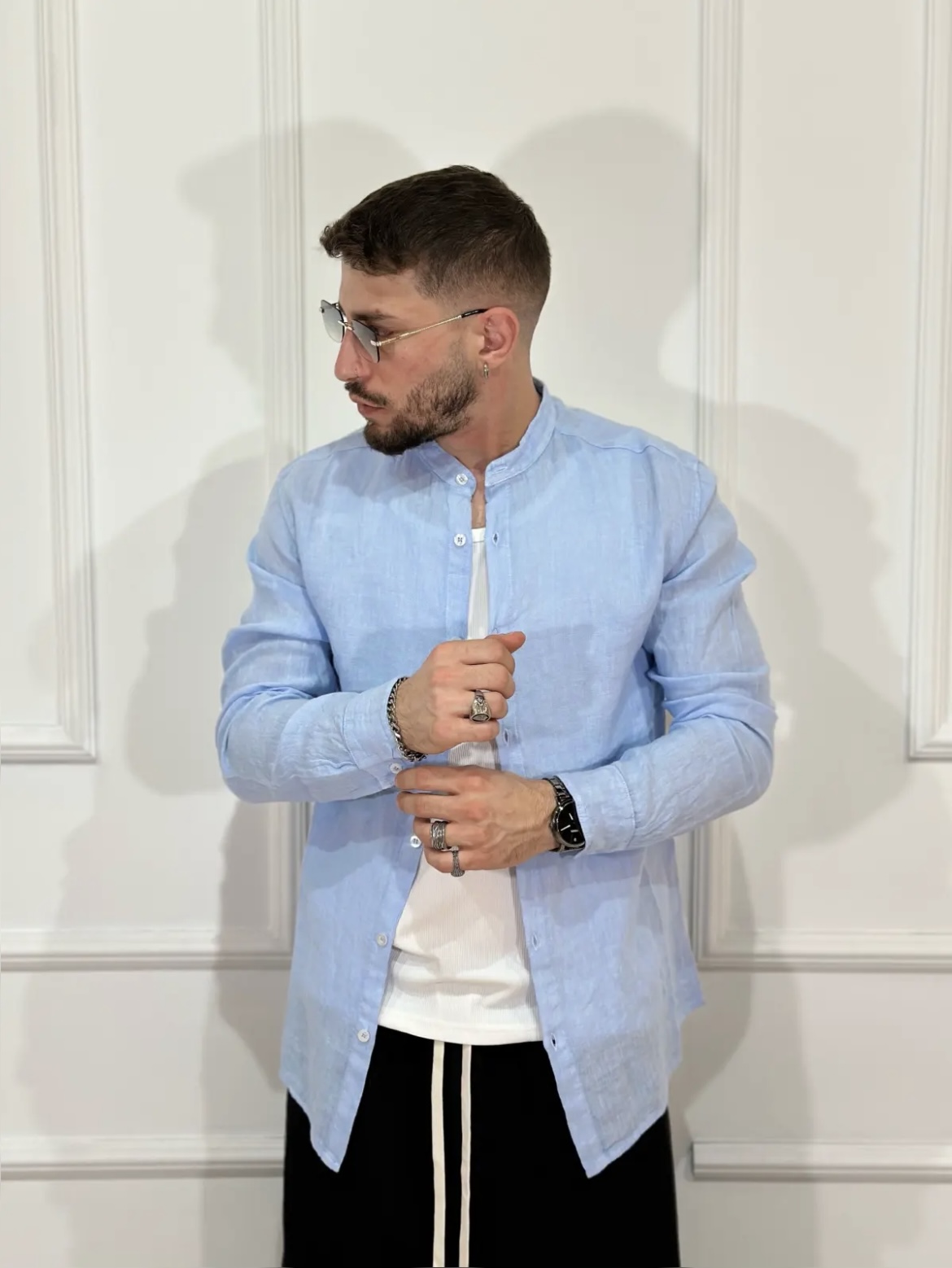 Camicia lino celeste 1
