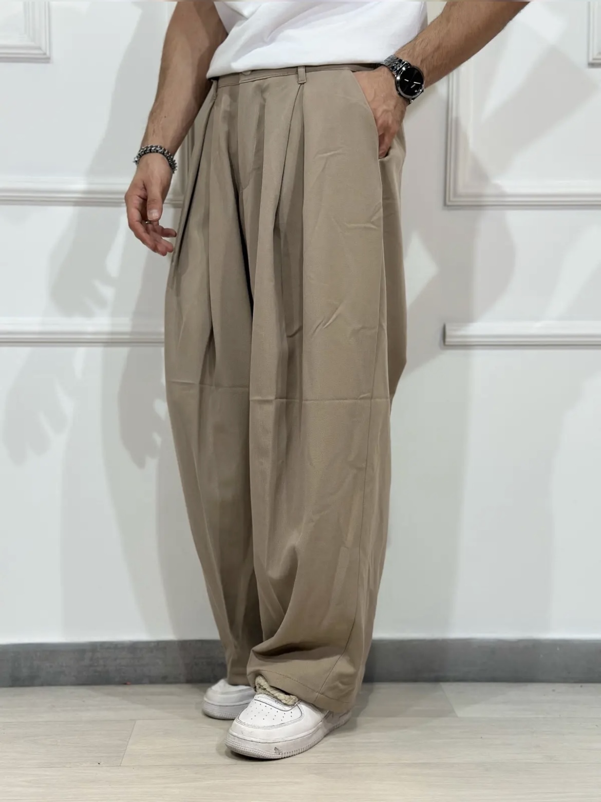 Pantalone Baggy Beige lato